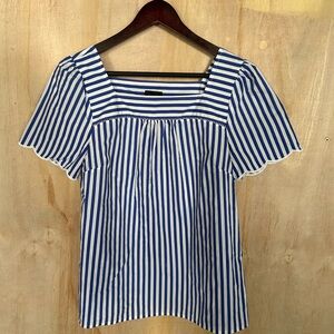 Talbots Blue and White Striped Square-Neck Blouse